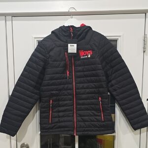 Boys' Black Puffer Jacket with Red Accents
